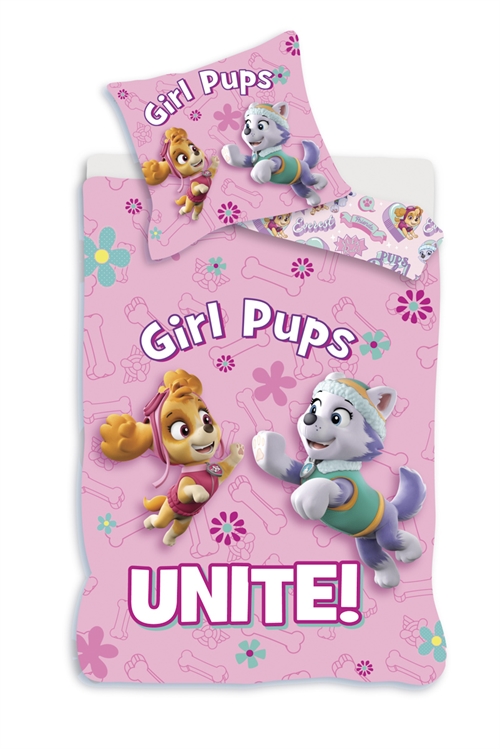 Paw Patrol Juniorsengetøj 100x140 Cm Girl Pups Pink Vendbart Design 100 Bomuld